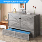 PUREMIND Queen Murphy Bed Cabinet with Mattress Included, Bedroom Cabinet Beds with USB Charging Station, Murphy Chest Bed with Storage Drawers, Horizontal Wallbed for Guest Room Grey PUREMIND