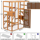 COZIWOW Large Wooden Cat Cage with Perches and Condos, Play & Run Enclosures Indoor Kitty Window Kennel with Waterproof Roof, 7 Platforms & 2 Resting Box, UV Resistant, 62.4"L x 32.4"W x 70"H, Orange COZIWOW