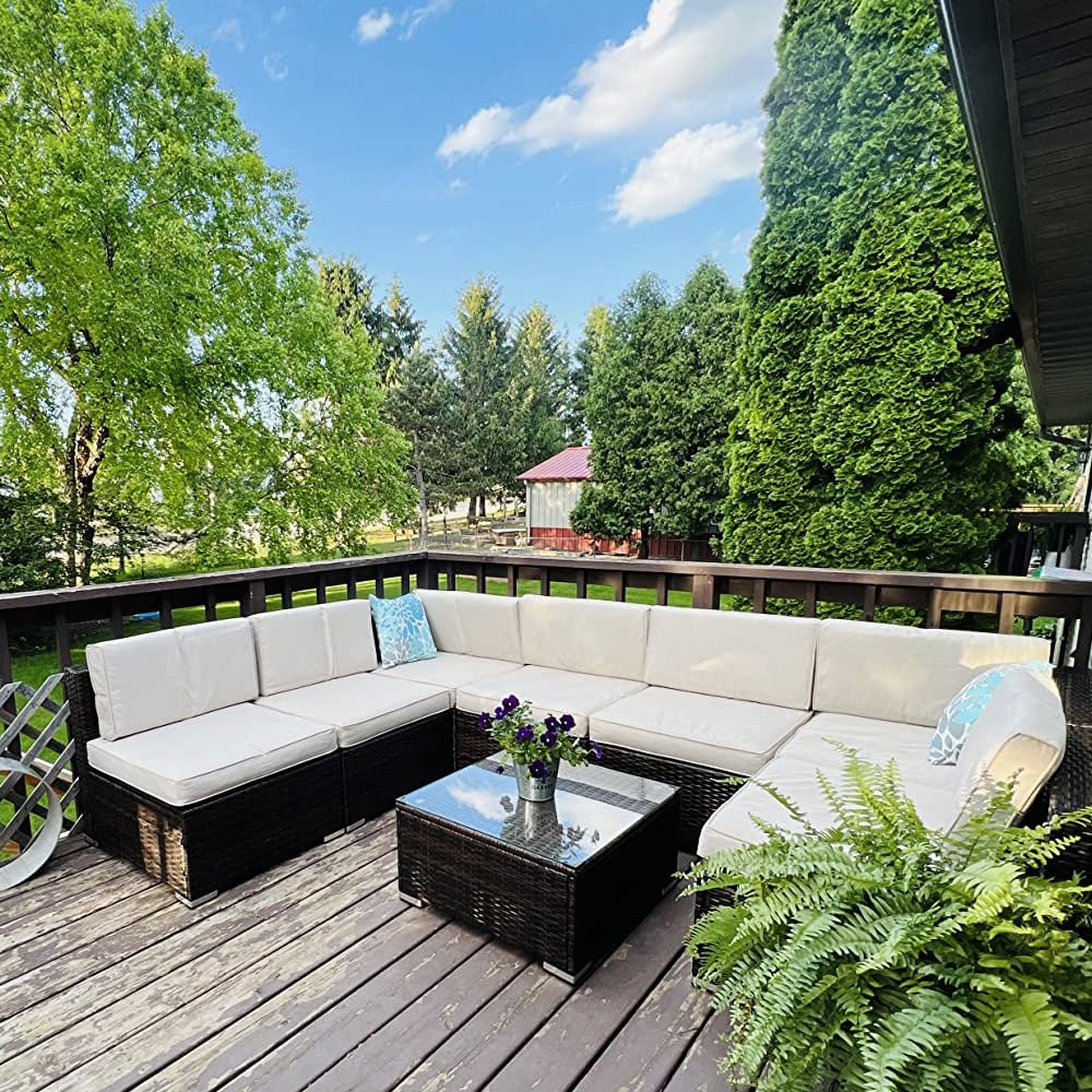 TECOSARA Patio Cushion Covers for 7 Pcs Outdoor Sectional Sofa, Outdoor Cushion Covers for 7 Pieces 6-Seater Wicker Rattan Conversation Set, Cushion Seat Covers for Patio Furniture, Antique Beige TECOSARA