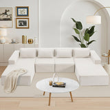 VIKAYAMICS 140" Modular Sectional Sofa, U-Shape Cloud Sectional Couch with Ottoman, Upholstered Chenille Boneless Couch Sofa Set for Living Room Bedroom No Assembly Required (Classic Beige) VIKAYAMICS