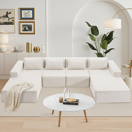 VIKAYAMICS 140" Modular Sectional Sofa, U-Shape Cloud Sectional Couch with Ottoman, Upholstered Chenille Boneless Couch Sofa Set for Living Room Bedroom No Assembly Required (Classic Beige) VIKAYAMICS