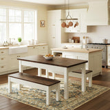 Tribesigns 55-Inch Kitchen Table Set for 4-6 People, Farmhouse Space Saving Dining Table with 2 Benches, 3 Pieces Wooden Dinette Set for Small Space, Breakfast Nook, Restaurant (White and Brown) Tribesigns