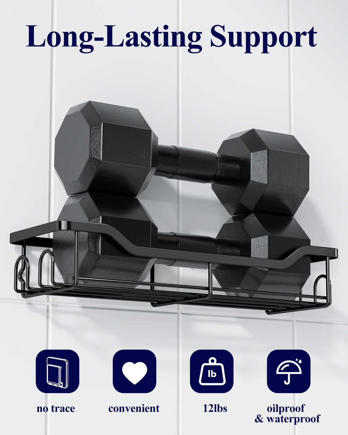 Kitsure Shower Caddy Large - Adhesive Shower Organizer, Stainless Steel Shelf for Inside Shower, No Drill Bathroom Organizers and Storage, Home Decor Accessories, 2 Pack, Black Kitsure