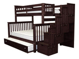 Bedz King Stairway Bunk Beds Twin over Full with 4 Drawers in the Steps and a Twin Trundle, Dark Cherry Bedz King
