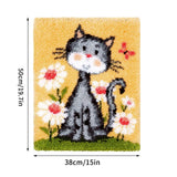 kingsea Latch Hook Kit for Adults, DIY Crochet Yarn Rug with Pattern Printed Latch Hook Rug Kit for Teen, Latch Hook Kit for Beginners - Cat and Flower, 20in x 15in kingsea