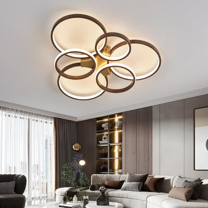 Boho Flush Mount Ceiling Light Fixture Wood Grain Modern LED Chandelier Dimmable with Remote Control wooden and Gold Ceiling Lamp for Kitchen Bedroom Living Room Dining Room Office - WoodArtSupply