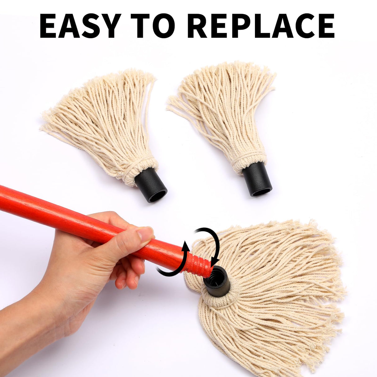 2 Pack 18 inch Grill Basting Mop with Wooden Long Handle and 2 Extra Replacement Brushes for BBQ Grilling Smoking Steak (Nature Wood & Brown) Theuzi