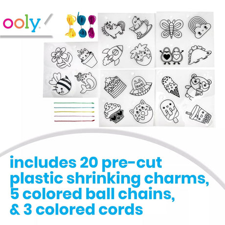 Ooly Shrink-Its 28 PC DIY Shrinking Art Kit That Creates Charms and Tags, Includes 20 Plastic Pre Cut Charms and More, No Mess Art for Kids, DIY Creative Activity, Ideal Party Favor - Cute Crew Ooly