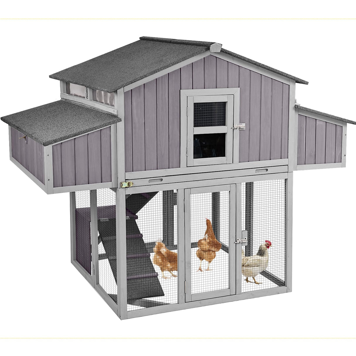 Chicken Coop Outdoor Super Easy to Assemble Large Hen House Wooden Poultry Cage with Nesting Box and Run Suumerpety