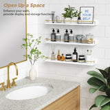 Forbena 24 Inch Bathroom Floating Shelves for Wall Set of 3, Gold Bathroom Shelves Over Toilet Wall Mounted with Rail, Decorative Hanging Shelf for Bedroom Office Living Room Decor (White and Gold) Forbena
