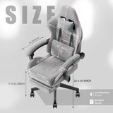 Dowinx Gaming Chair Fabric with Pocket Spring Cushion, Massage Game Chair Cloth with Headrest, Ergonomic Computer Chair with Footrest 290LBS, Pink and Grey Dowinx