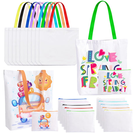 OLSUNOR 20 Pack Sublimation Tote Bags Bulk, Sublimation Blanks Canvas Tote Bags Cosmetic Makeup Bags, Reusable Colorful Widen Grocery Canvas Shopping Bags For DIY, Halloween, Thanksgiving Craft Gift OLSUNOR
