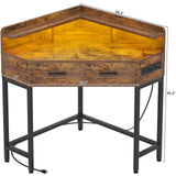 Cyclysio Corner Vanity Desk Without Mirror, Makeup Vanity Table with Lights & Power Outlets, Small Corner Vanity with Drawers for Bedroom,Small Spaces, Brown Cyclysio