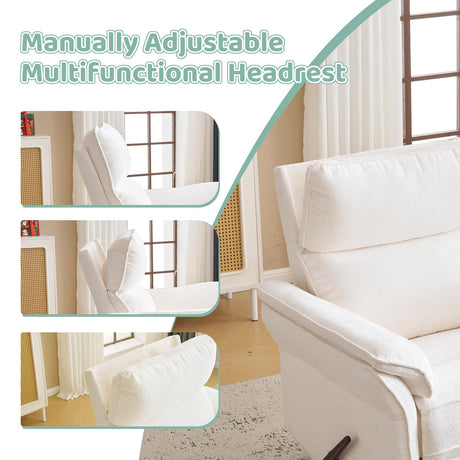 Oversized Rocking Chair Nursery with Adjustable Headrest, 26" Extra Wide Glider Recliner Nursery Chair for Nursery, 360° Swivel Rocker Recliner with Overstuffed Armrest, White RUTOX