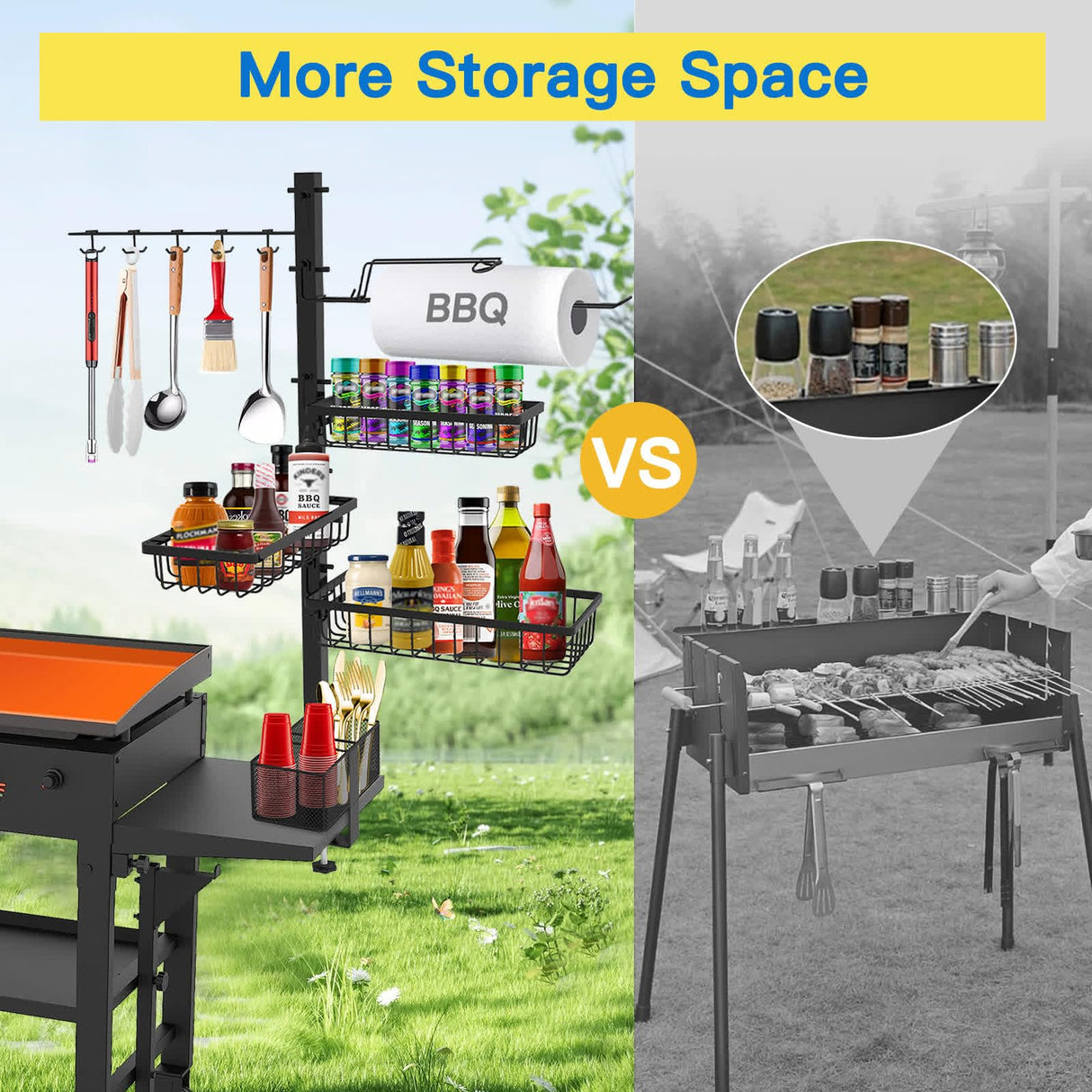 Concons Griddle Caddy for Blackstone Griddle Accessories, BBQ Grill Caddy with Paper Towel Holder, Outdoor Kitchen Accessories for Camper, Grill Accessories Organizer, Condiment Caddy, Gifts for Men Concons