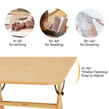 VISWIN Wood Drafting Table for Adults, Drawing Table with Adjustable Angle & 2-Tier Storage Racks for Art Studio, Solid Pine Wood Artist Desk for Drawing, Drafting, Writing, Reading, Sketching VISWIN