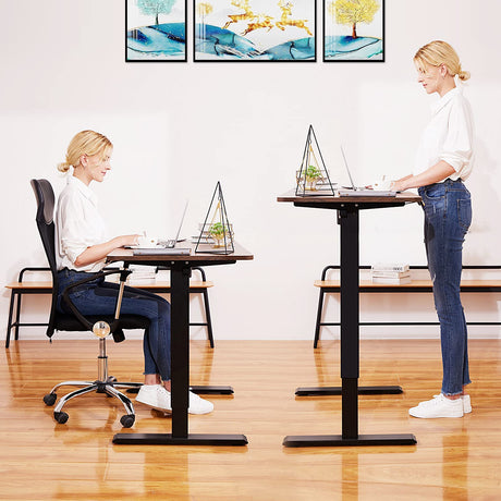 Legooin Standing Desk, 48'' X 24'' Adjustable Height Desk, Ergonomic Home Office Sit to Stand Desk, 27''-46'' Lifting Range Stand Up Desk with Double Hooks(Brown) Legooin