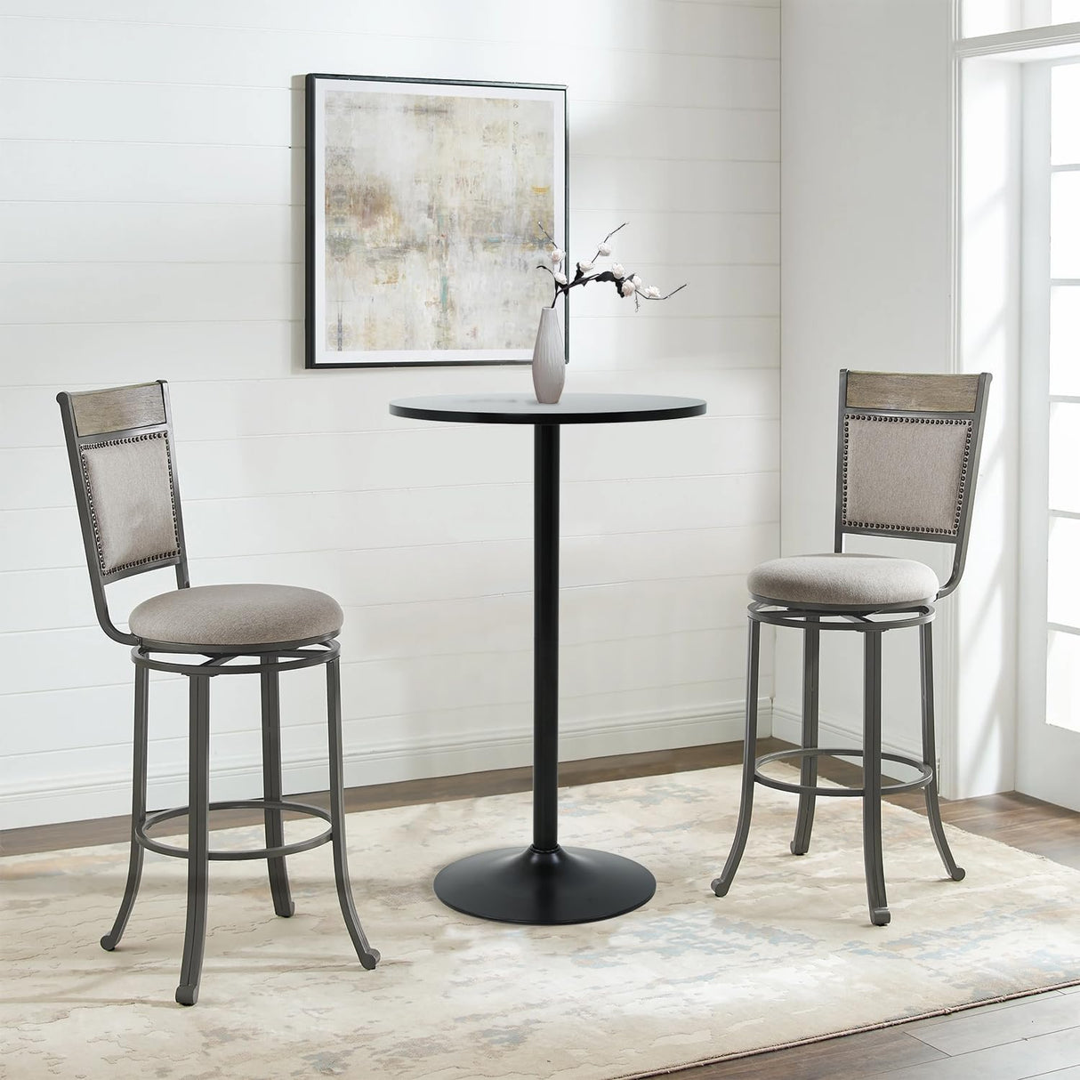 Round Bar Table 2 Set 40" Height Modern Pub Table with Solid Top and Sturdy Metal Base, High Top Table for Kitchen, Dining Room, Bistro, Cocktail, Black Dopinmin