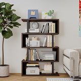 SORCEDAS Bookshelf Geometric Bookcase S Shaped Industrial Bookshelf Storage Display Stand Shelf for Living Room Bedroom and Office Room (Black, 4 Tier) SORCEDAS