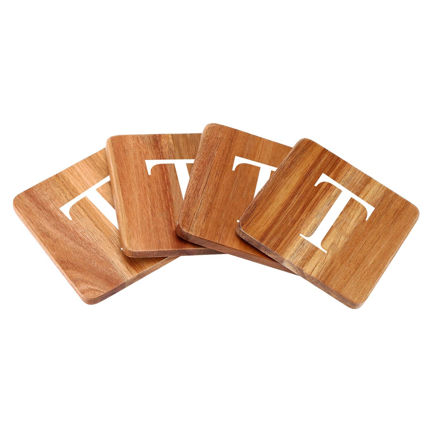 Wood Coasters for Drinks - 4-Pack Square Cup Coasters Personalized Monogram Coasters | Funny Housewarming Gift Wedding Decorations Or Even for Your Kitchen, Office Desk & Coffee Table - WoodArtSupply