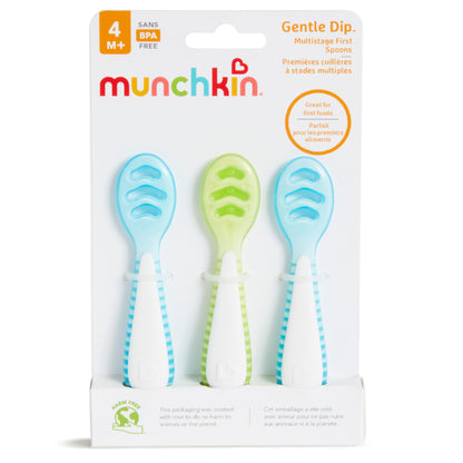 Munchkin® Gentle Dip™ Baby Spoons for Self Feeding and Baby Led Weaning, 3 Pack, Blue/Green