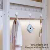 Vantic Low Bunk Bed with Guardrail and LED Light, Floor Toddler Bunk Bed Twin Over Twin with Wide Stairs, Convertible Soild Wooden Loft Bed for Kids with 6 Hooks, Space-Saving, White Vantic