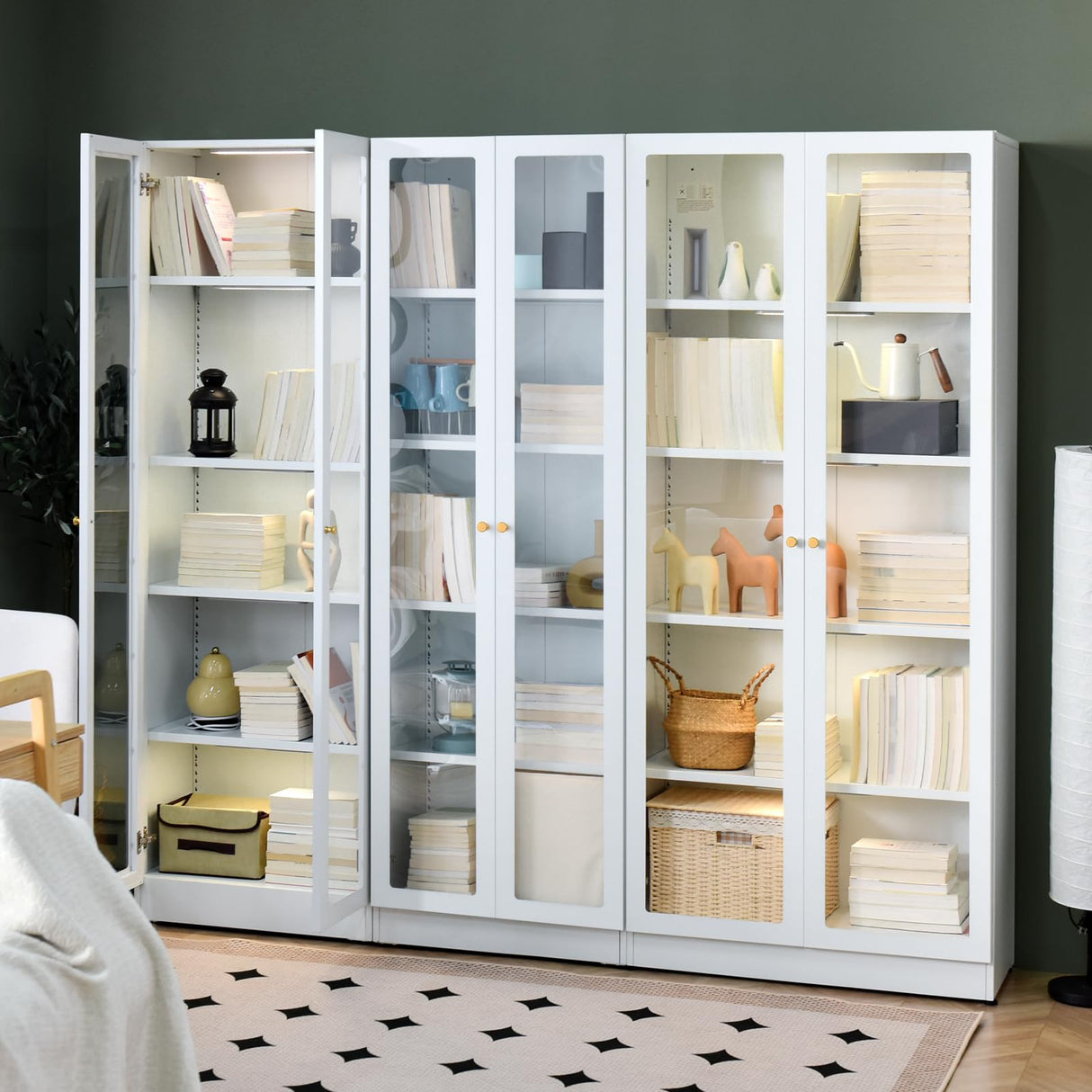 Metal Storage Cabinet with Doors, Tall Bookcase with 4 Adjustable Shelves, 70.87" Cabinet Display Case for Collectibles, White Bookshelf for Home Office, Living Room, Library Generic