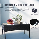 XZHQHB Outdoor Furniture Set of 4 Pieces with PE Waterproof Rattan Tempered Glass Table and Thick Cushions Suitable for Gardens Porches Terraces and Balconies Easy to Assemble Black and Beige XZHQHB