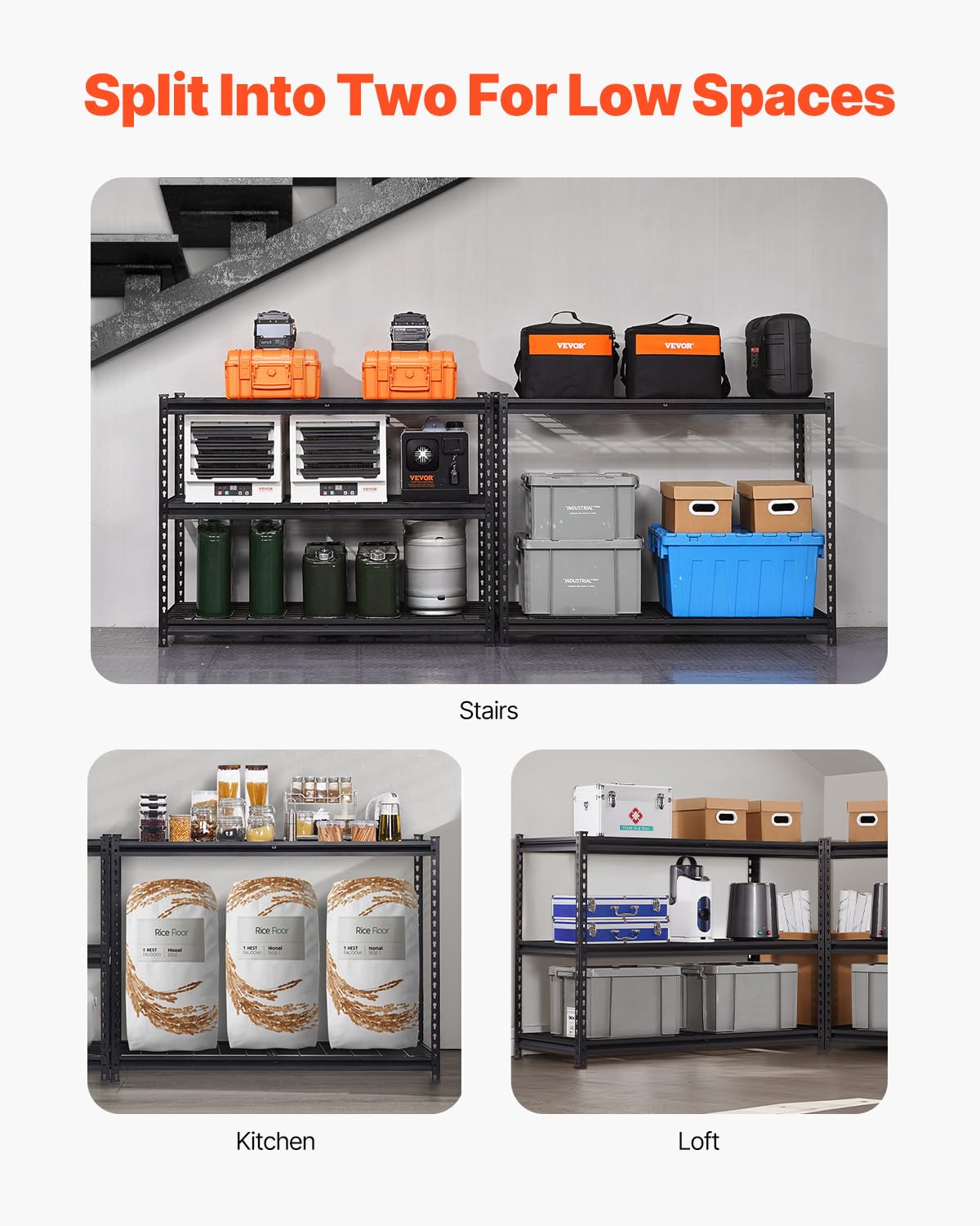 VEVOR Storage Shelves, 3000 lbs, 5 Tier Heavy Duty Garage Shelving, 24" D x 48" W x 72" H Adjustable Metal Shelves for Industrial Shelving Unit Utility Shelf, for Kitchen, Warehouse, Basement, Black VEVOR