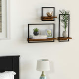DELFOY Metal Frame Rustic Wooden Floating Hanging Shelves, Home Decor Wall Mounted Display Organizing Shelf for Living Room, Bedroom, Office Bathroom. Set of 3 DELFOY