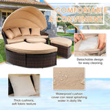 SUNCROWN Outdoor Patio Round Daybed with Retractable Canopy, Wicker Sofa Furniture Clamshell Sectional Seating with Cushions,Backyard, Porch, Brown SUNCROWN