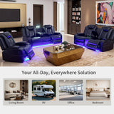 Toseslo Power Recliner Sofa Set, Black Leather 3 Pieces Sectional Couch, Living Room Furniture Sets with LED Light, Modern Power Reclining Sets with Storage Console/Cup Holder for Living Room Toseslo