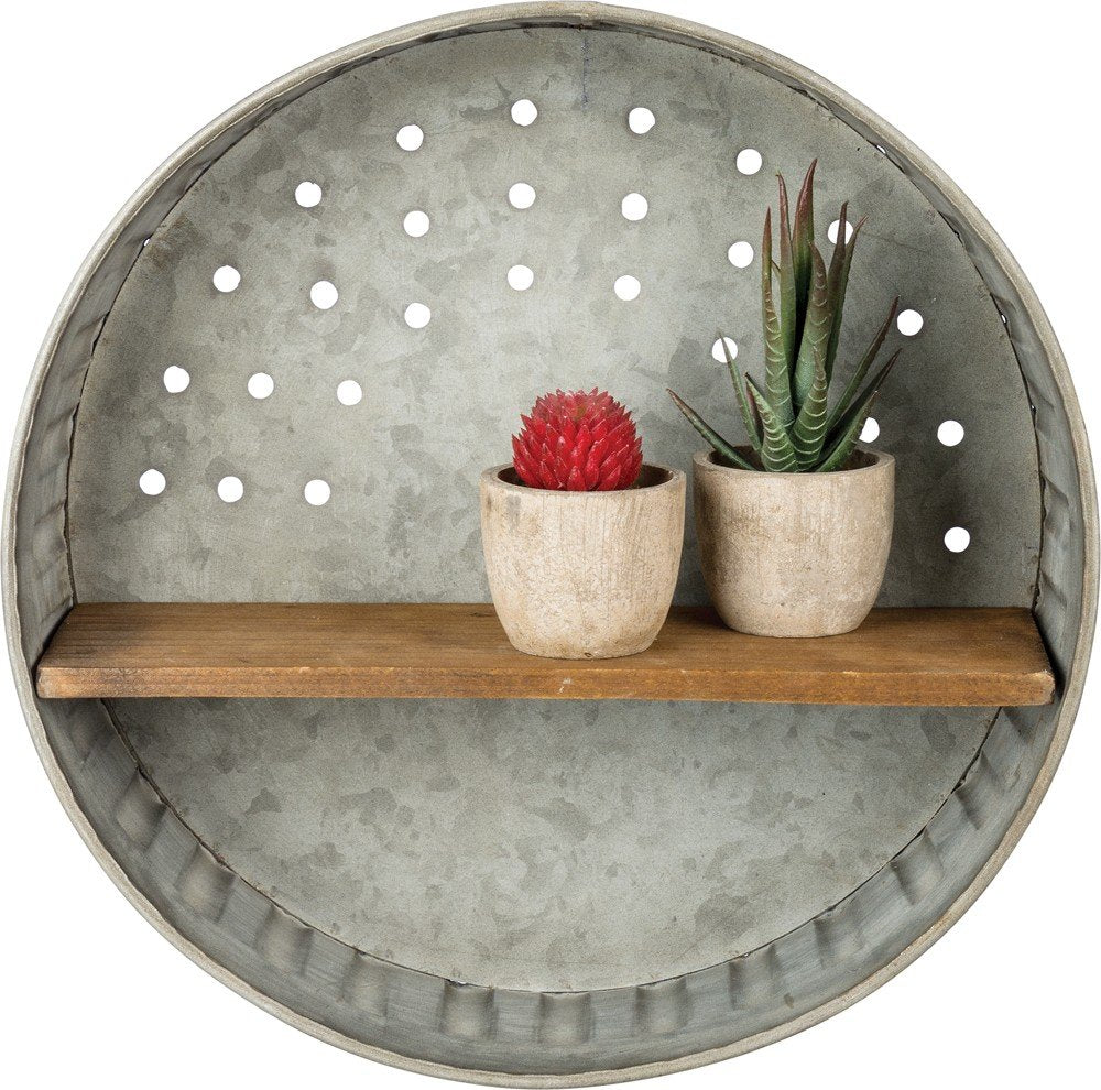 Primitives by Kathy Distressed Wall Shelf, 12.5 in Diameter, Metal and Wood Primitives by Kathy