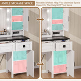 ONME Farmhouse Vanity Desk with HD Mirror and Light, Makeup Vanity with Drawers & Adjustable Cabinets, Glass Top Vanity with Charging Station, Rustic Modern Vanity Table with Shelves Bedroom White ONME