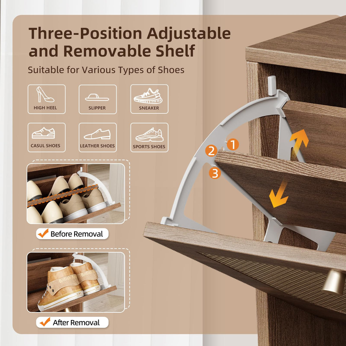 Nicetree Shoe Cabinet Storage for Entryway, Narrow Shoe Organizers with 4 Flip Drawers, Freestanding Large Shoe Rack with 3-Tier Adjustable Shelves for Hallway Nicetree