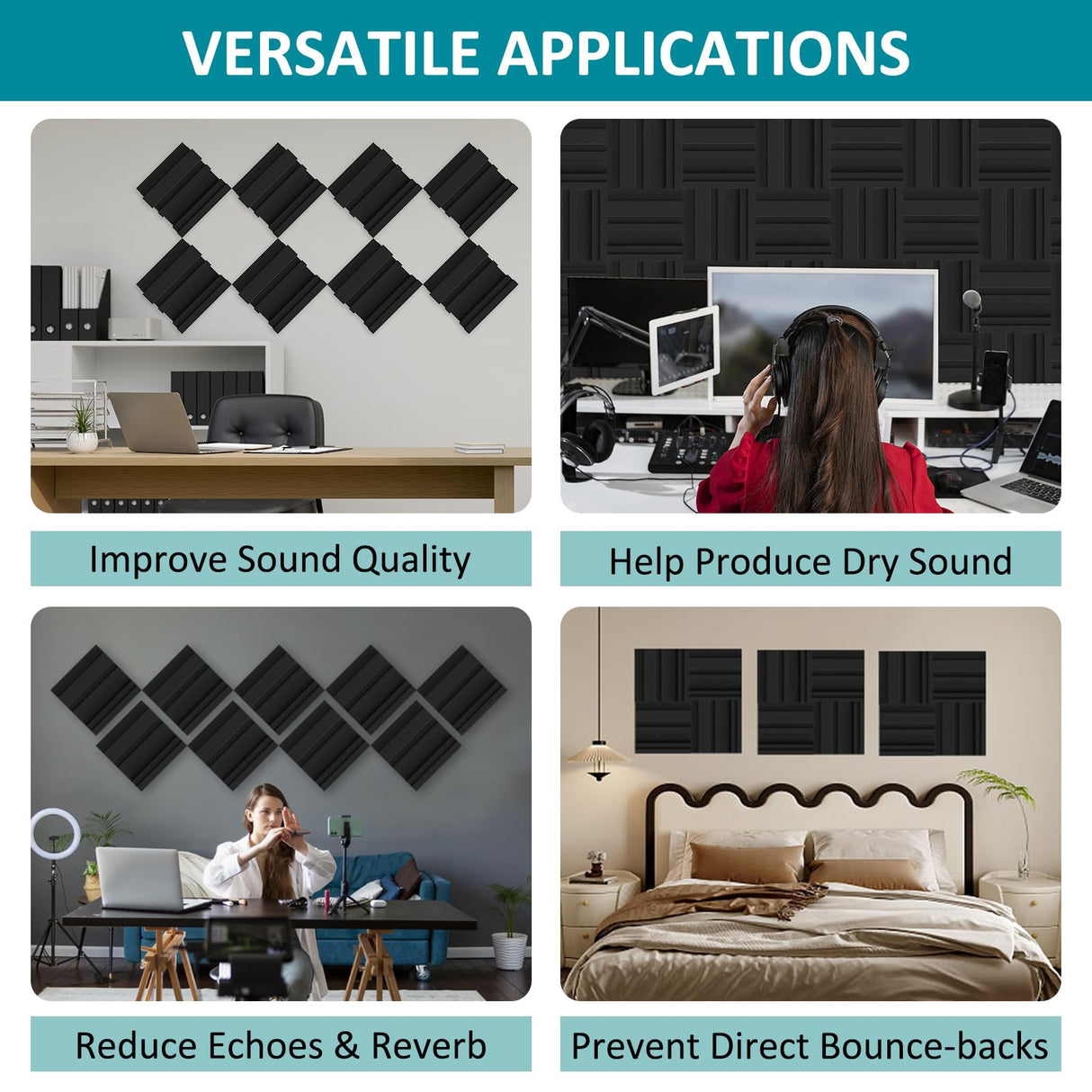 TroyStudio Thickened 12 X 12 X 3 Inch Acoustic Foam Panels in Diffusion Pattern, 12 Pcs High Density Sound Absorbing Foam Diffuser, Soundproof 3D Wall Padding Tiles for Recording Studio Home Office TroyStudio