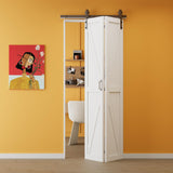 Bifold Barn Doors 40" (20" x 2) x 84" with Hardware Kit & Handle, MDF Panel Closet Pantry Door Interior Sliding Folding Door, Solid Wood Barn Door PVC Surface Easy Assembly, K-Shape JUJUBON