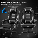 GTPLAYER Gaming Chair with Footrest, Big and Tall Game Chair 350lb Racing Style Computer Chair, Ergonomic Executive Office Chair High Back with Lumbar Support and Recliner, Light Gray GTPLAYER