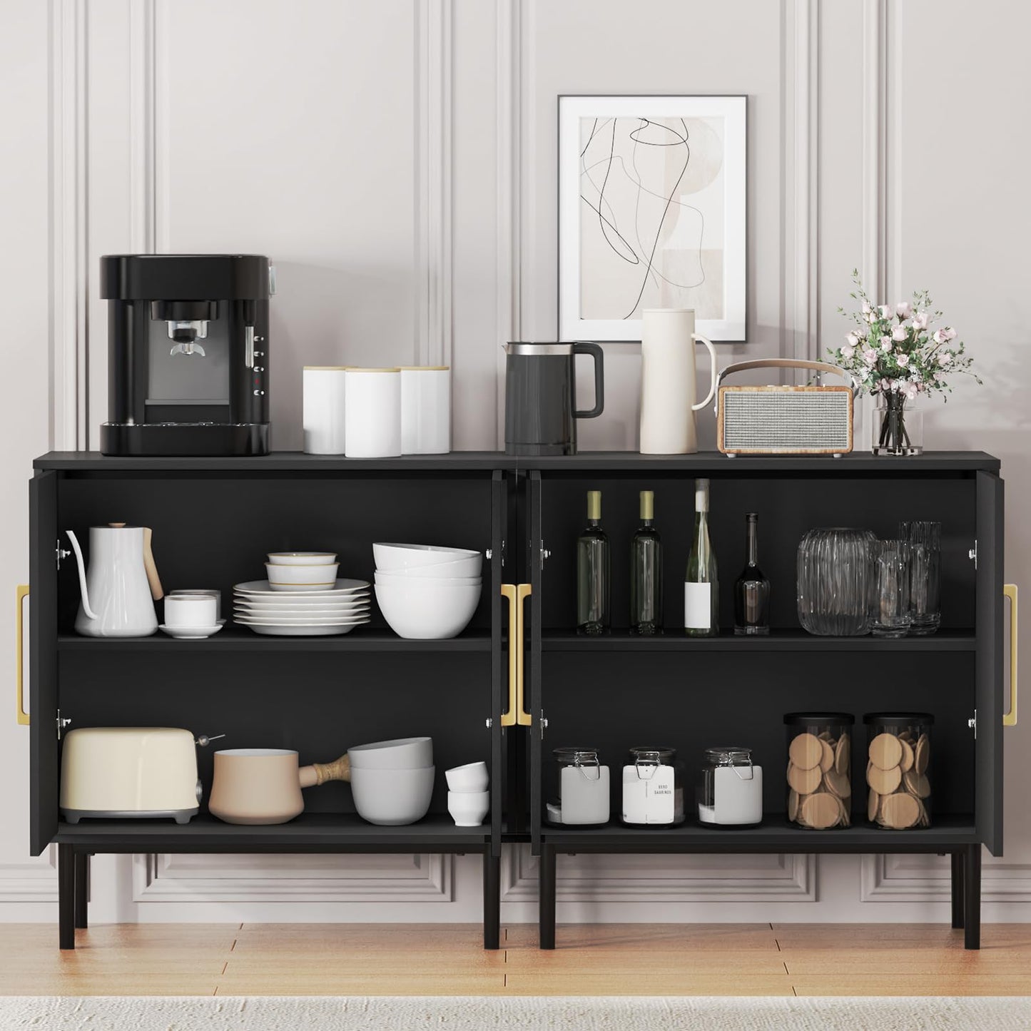 REHOOPEX Storage Cabinet with Doors, Modern Black Accent Cabinet, Free Standing Cabinet, Wooden Buffet Sideboards for Bedroom, Kitchen,Home Office - WoodArtSupply