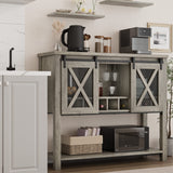 IDEALHOUSE Buffet Storage Cabinet Farmhouse Wine Cabinet Coffee Bar Table with Wine Glass Rack and Storage, Wood Buffets and Sideboards with Barn Mesh Door for Kitchen, Dining, Living Room, Grey IDEALHOUSE