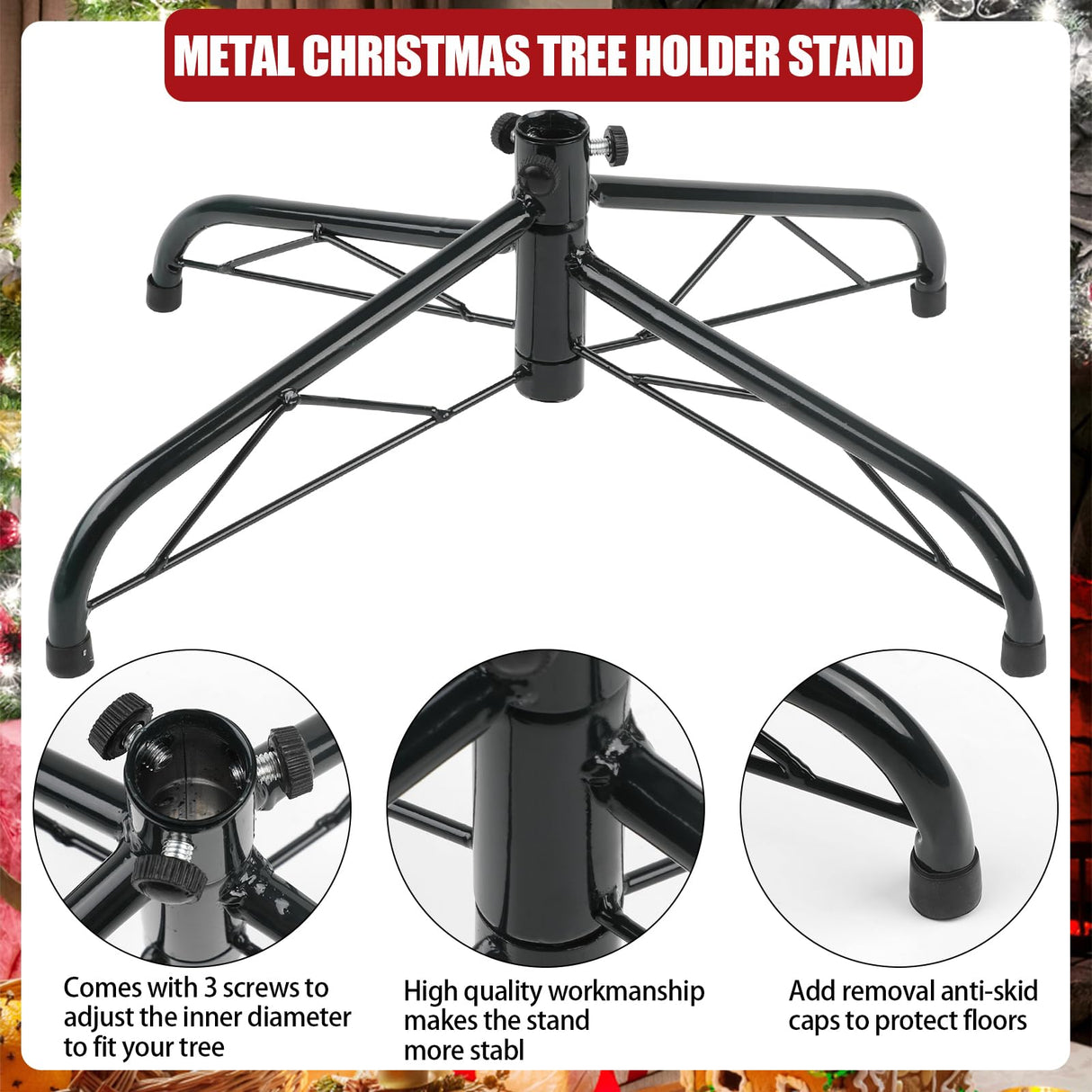 CCINEE Metal Christmas Tree Stand, Universal Folding Xmas Tree Stand 15.7 Inch Replacement Tree Stand Base for 3 Ft to 6 Ft Christmas Artificial Trees Fake Tree, Green CCINEE