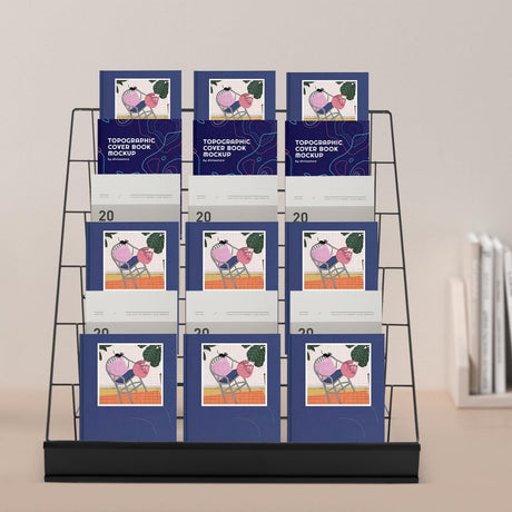 LyeXD 6 Tier Book Display Rack, Comic Book Display Wire Rack Greeting Card Display with Panel Fence, 18" Brochure Display Stand Tabletop CD Display Magazine Rack for Library Classroom (Black) LyeXD