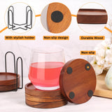 Mckanti Wooden Coasters Set of 6 with Holder, Acacia Wood Drink Coasters for Farmhouse, Patio, Bar Decoration Mckanti
