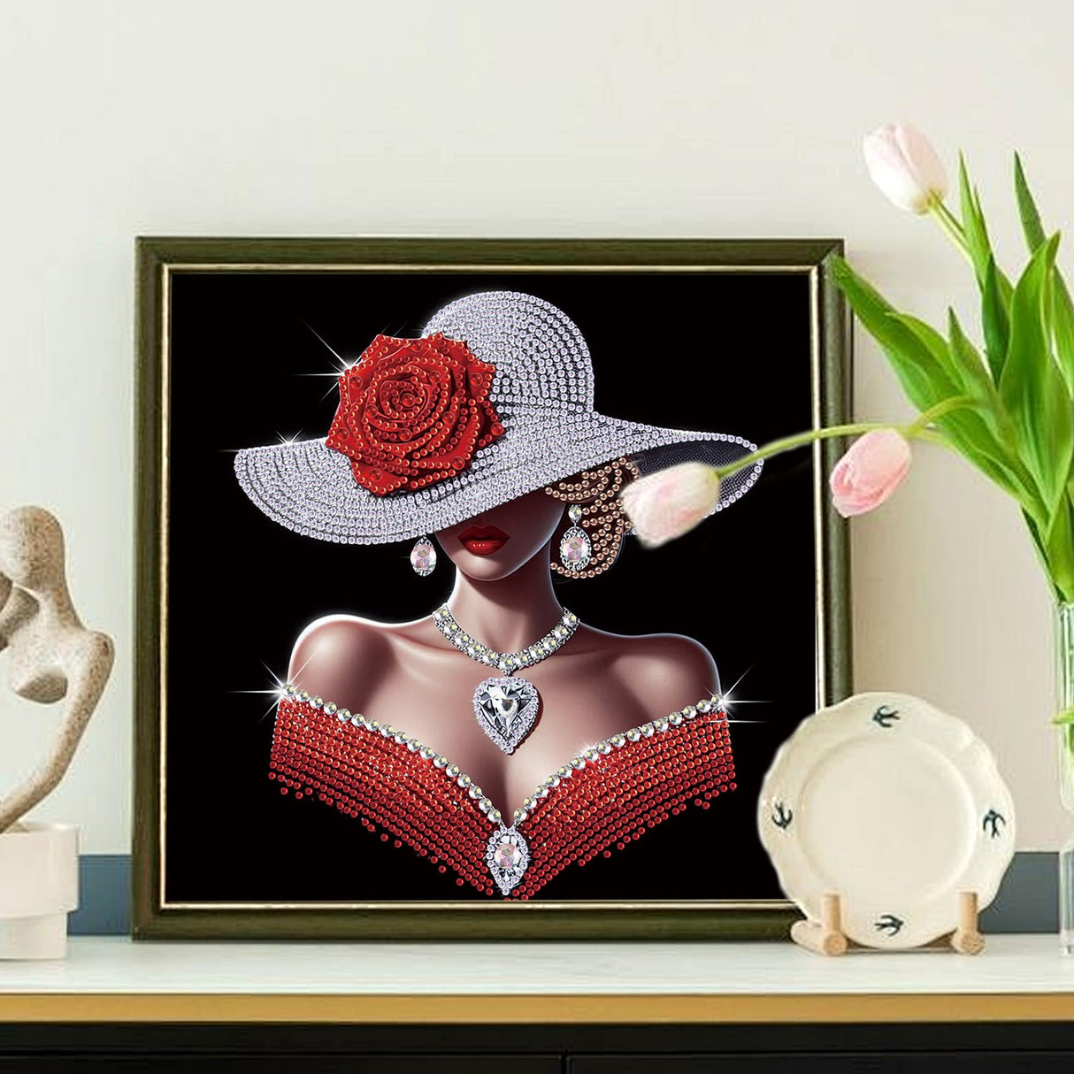 Elegant Woman Diamond Art Kits for Adults – 5D Special Shape Diamond Painting Kit for Beginners – DIY Rhinestone Diamond Art Painting for Home Wall Decor Gift – 11.8 x 11.8 inch antor