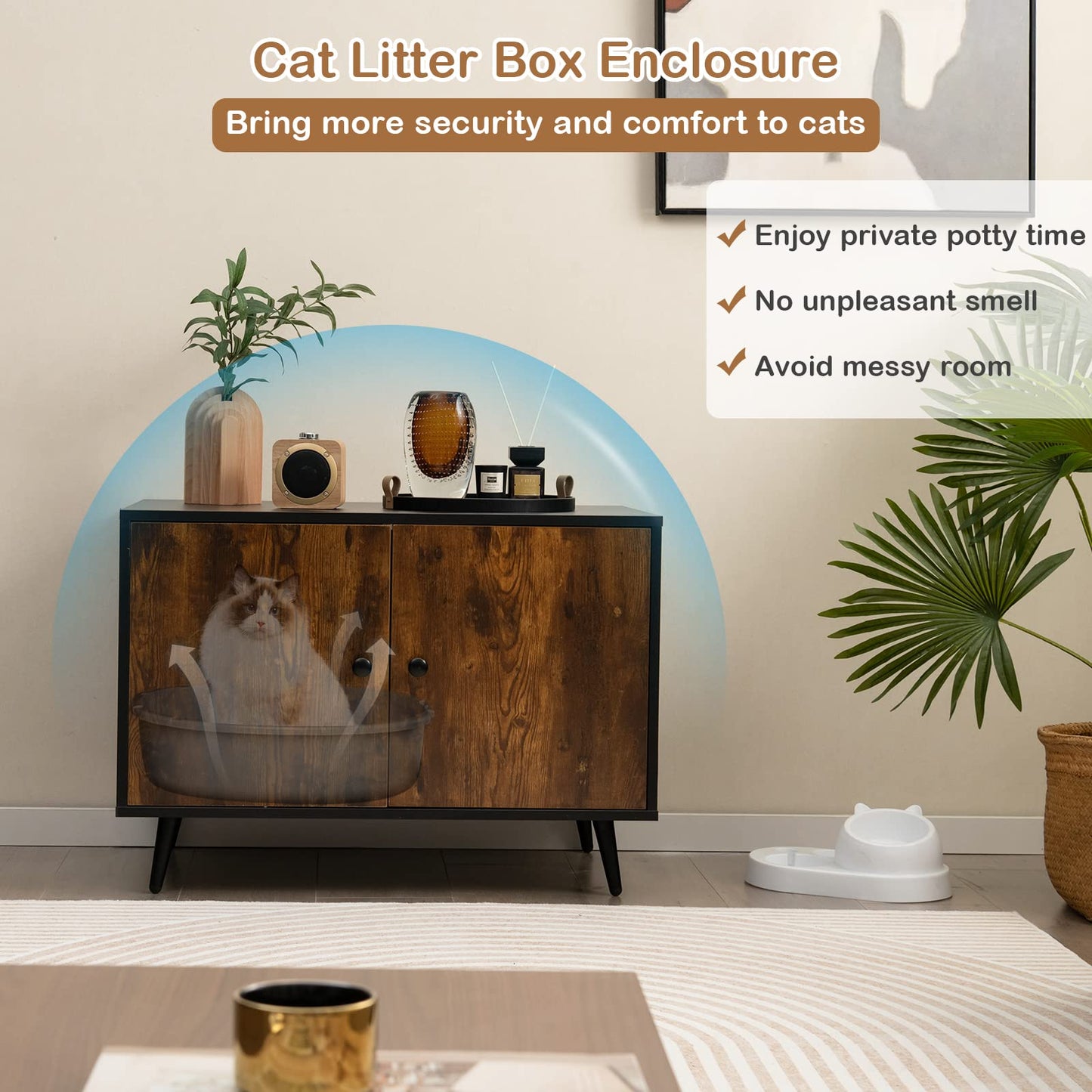 PETSITE Cat Litter Box Enclosure, Wooden Enclosed Litter Box with Divider, Stackable Hidden Litter Box Furniture End Table - WoodArtSupply