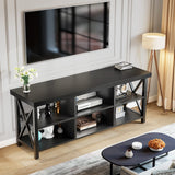 GreenForest TV Stand for TV up to 65 inches, Entertainment Center with 6 Storage Cabinet for Living Room, 55 inch Farmhouse Television Stands Console Table, Industrial TV stands for Living Room, Black GreenForest