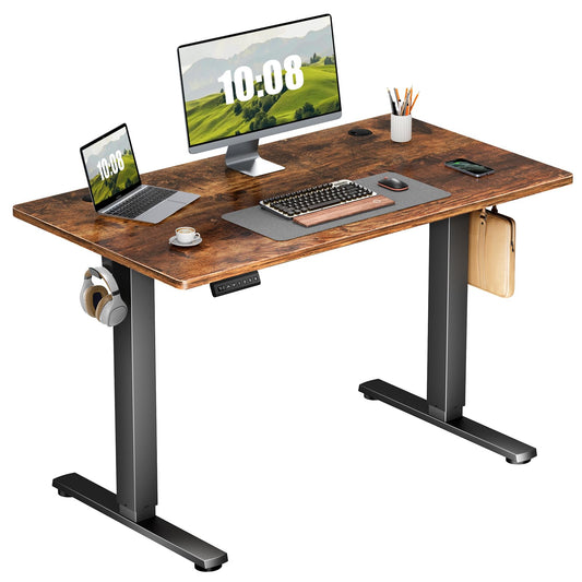 Sweetcrispy Electric Adjustable Height Standing Desk - 40 x 24 inch Sit to Stand Up Desk with Splice Board, Rising Home Office Computer Table with 2 Hook and Wire Hole for Work - WoodArtSupply