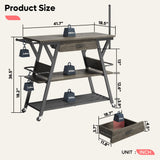 Bestier Grey Coffee Bar Station with Storage, Rolling Kitchen Cart and Towel Holder Bestier