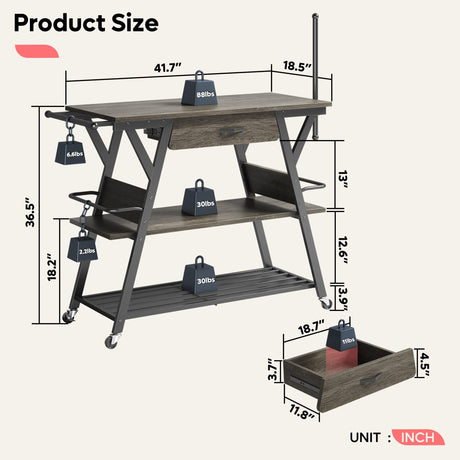 Bestier Grey Coffee Bar Station with Storage, Rolling Kitchen Cart and Towel Holder Bestier