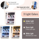 Bonnlo Jewelry Cabinet Full-Length Mirror, Lockable Jewelry Armoire with LED Light, Freestanding Jewelry Box, Large Capacity Organizer with Cosmetic Storage Shelves Bonnlo